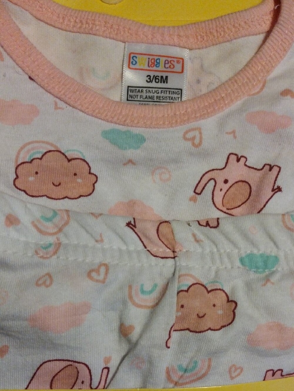 Swiggles Baby Girls Pink Cloud & Elephant Tight Fit Pajama Set - Picture 6 of 9